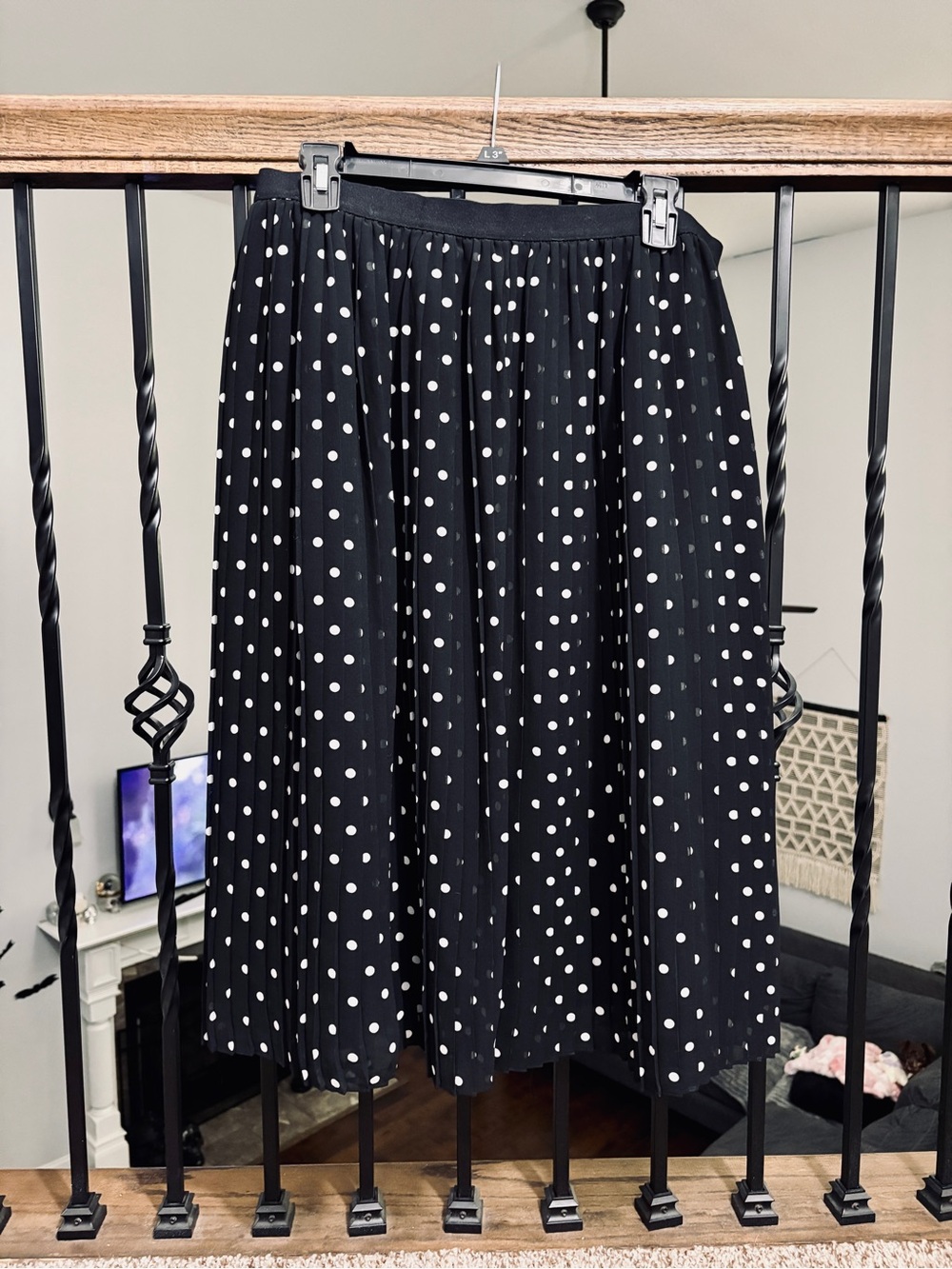 a new day Black and White Polka Dot Pleated Midi Skirt